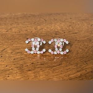 CHANEL CC Rhinestone Repurposed Button Earrings
